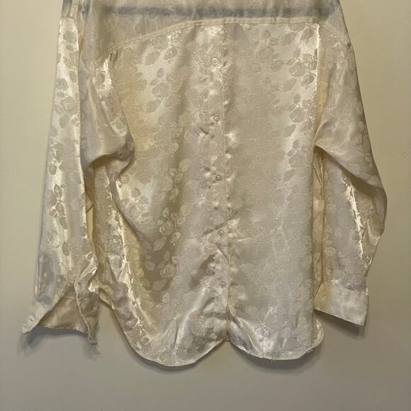 Vintage XL 1990s long sleeve floral blouse button up metallic yellow AOP rose - Picture 7 of 7